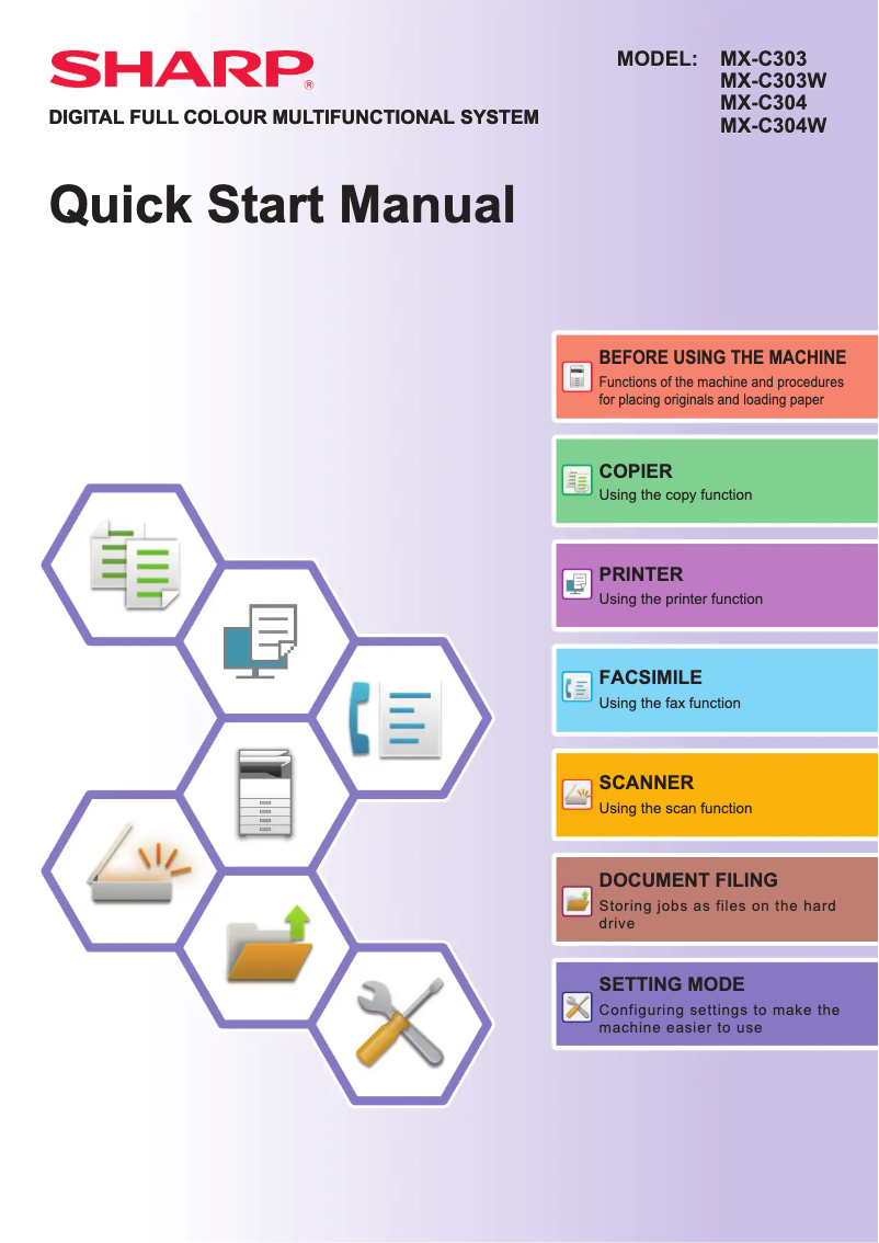 Page n°1 - Guide de démarrage rapide Sharp MX-C303W