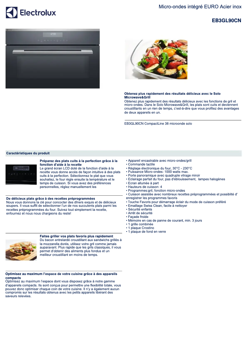 Page n°1 - Fiche technique Electrolux EB3GL90CN