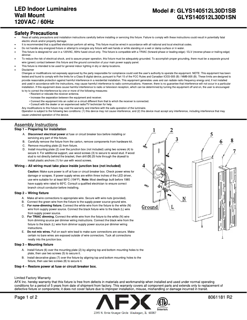 Page n°1 - Manuel utilisateur AFX Gallery GLYS140512L30D1SB