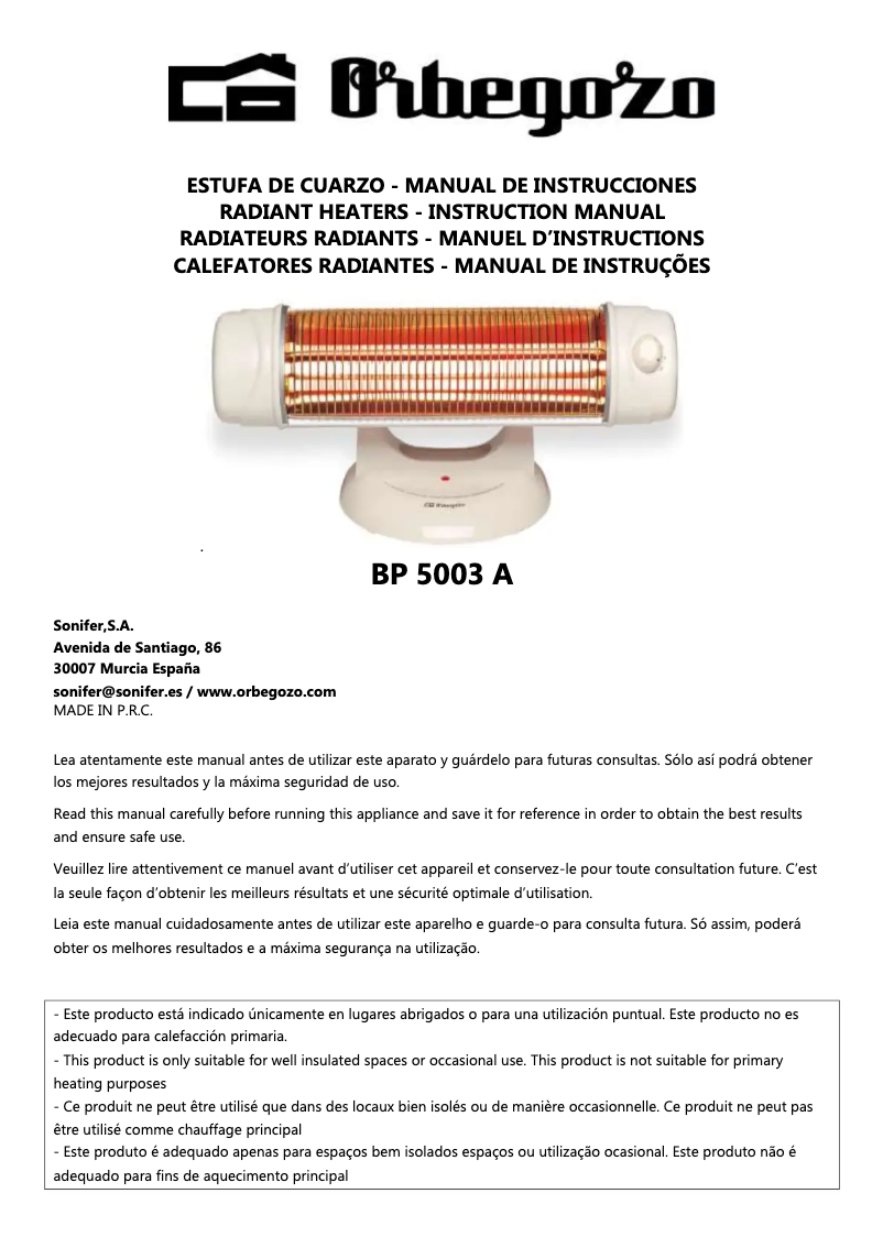 Page n°1 - Manuel utilisateur Orbegozo BP 5003 A