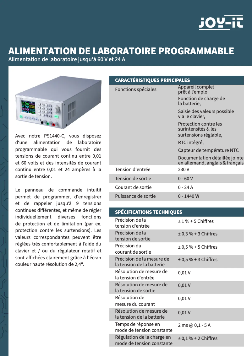Image de la première page du manuel de l'appareil JT-PS1440-C