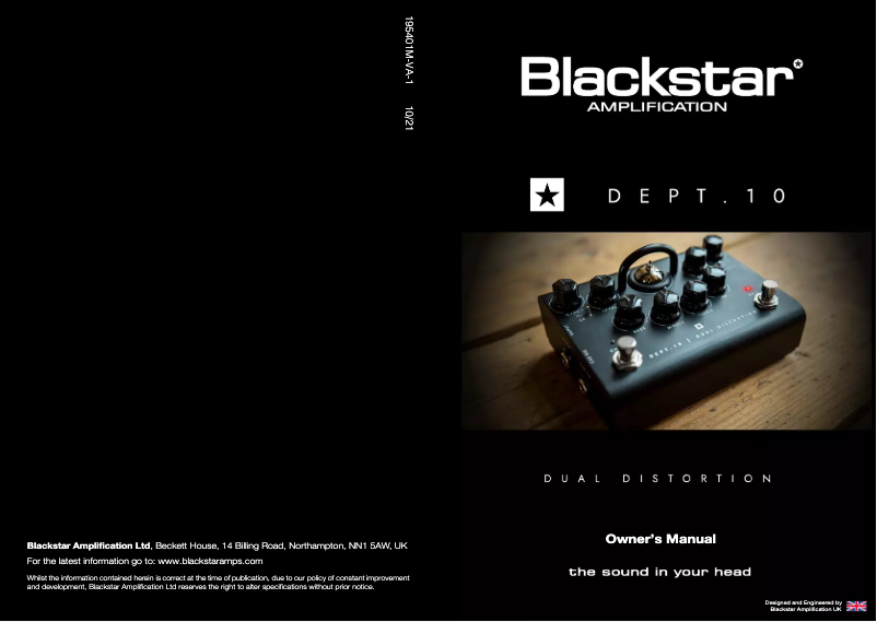 Page 1 de la notice Manuel utilisateur Blackstar Dept. 10 Dual Distortion