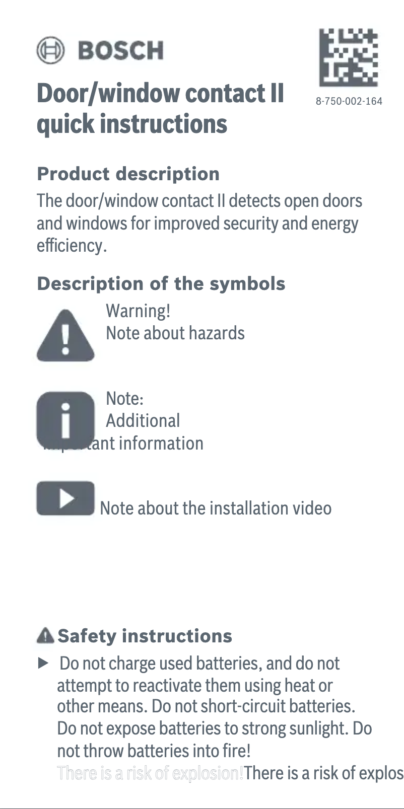 Page n°1 - Manuel utilisateur Bosch Door/Window Contact II