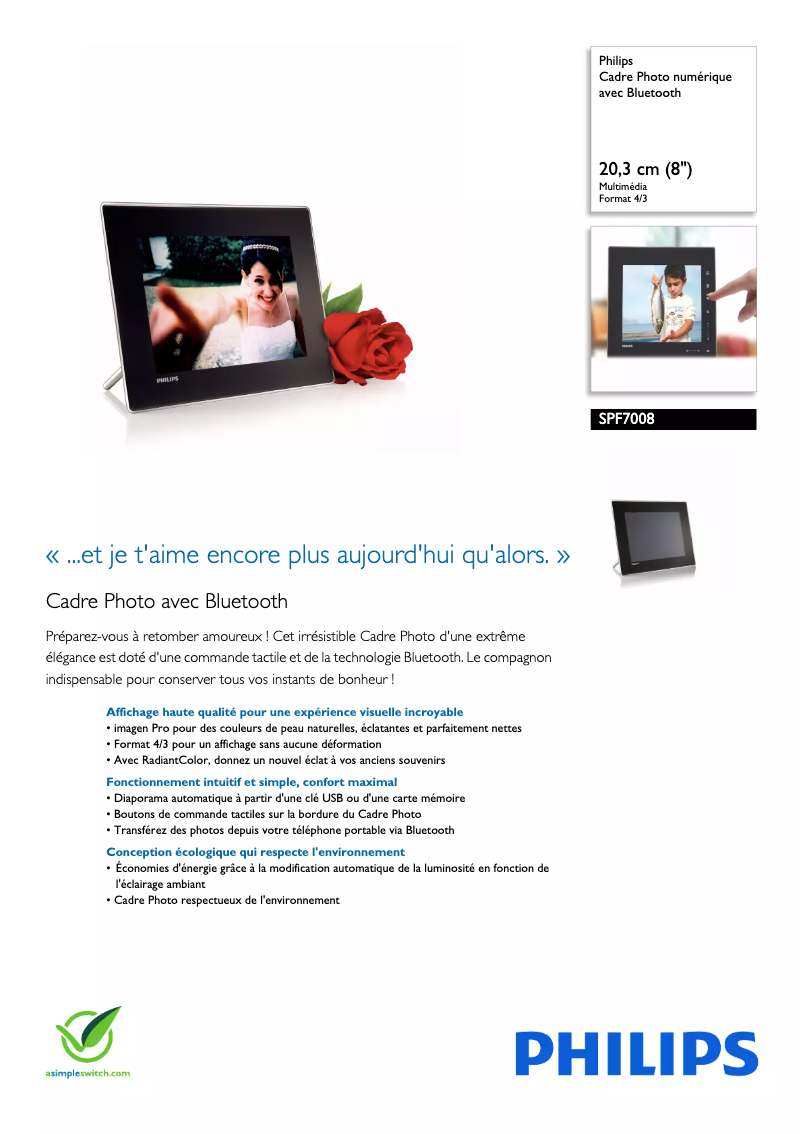 Page 1 de la notice Fiche technique Philips SPF7008