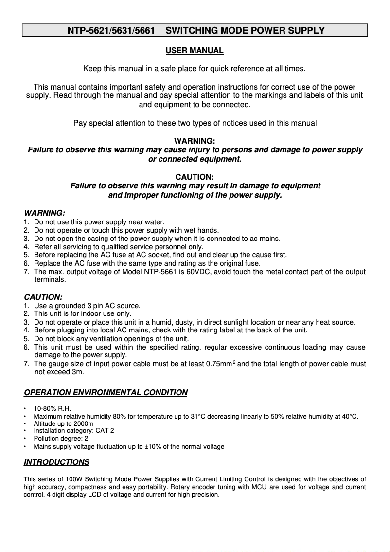 Página 1 del manual Manual de usuario Manson NTP-5631