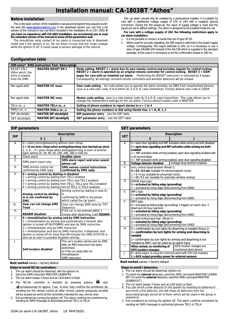 Página 1 del manual Manual de usuario Joblotron CA-1803BT Athos