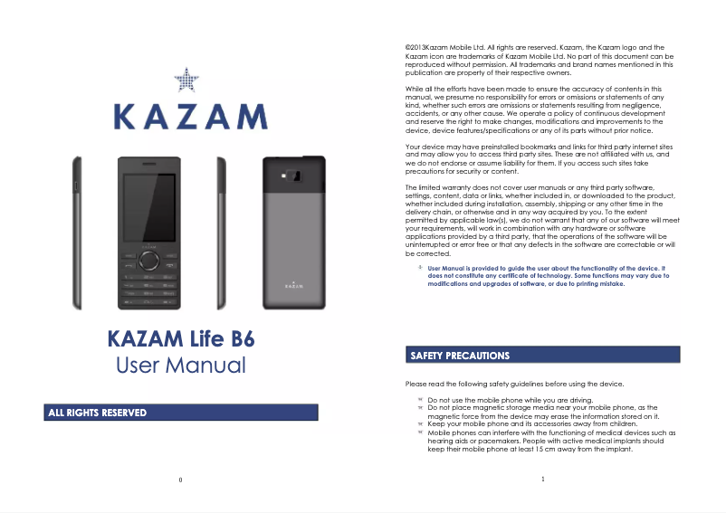 Page 1 de la notice Manuel utilisateur Kazam Life B 6