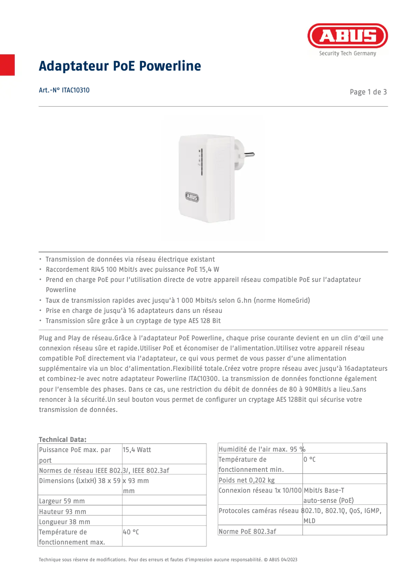 Image de la première page du manuel de l'appareil ITAC10310