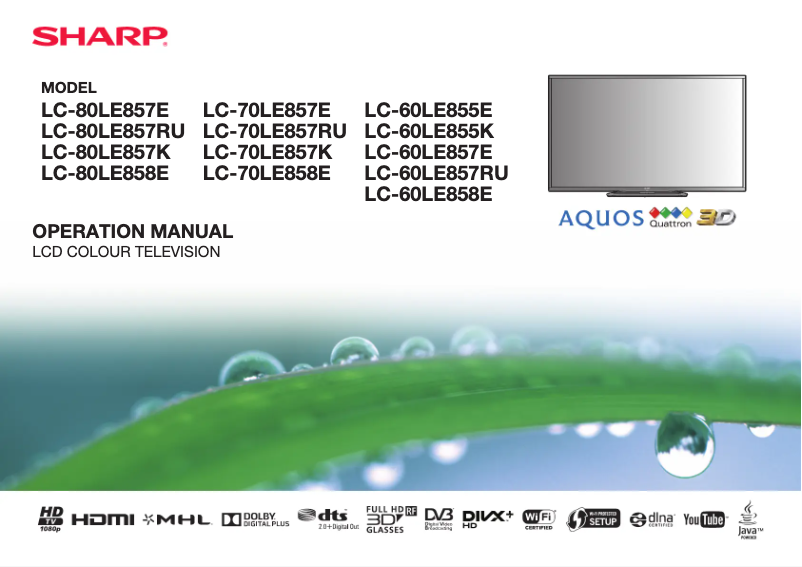 Image de la première page du manuel de l'appareil LC-70LE857E