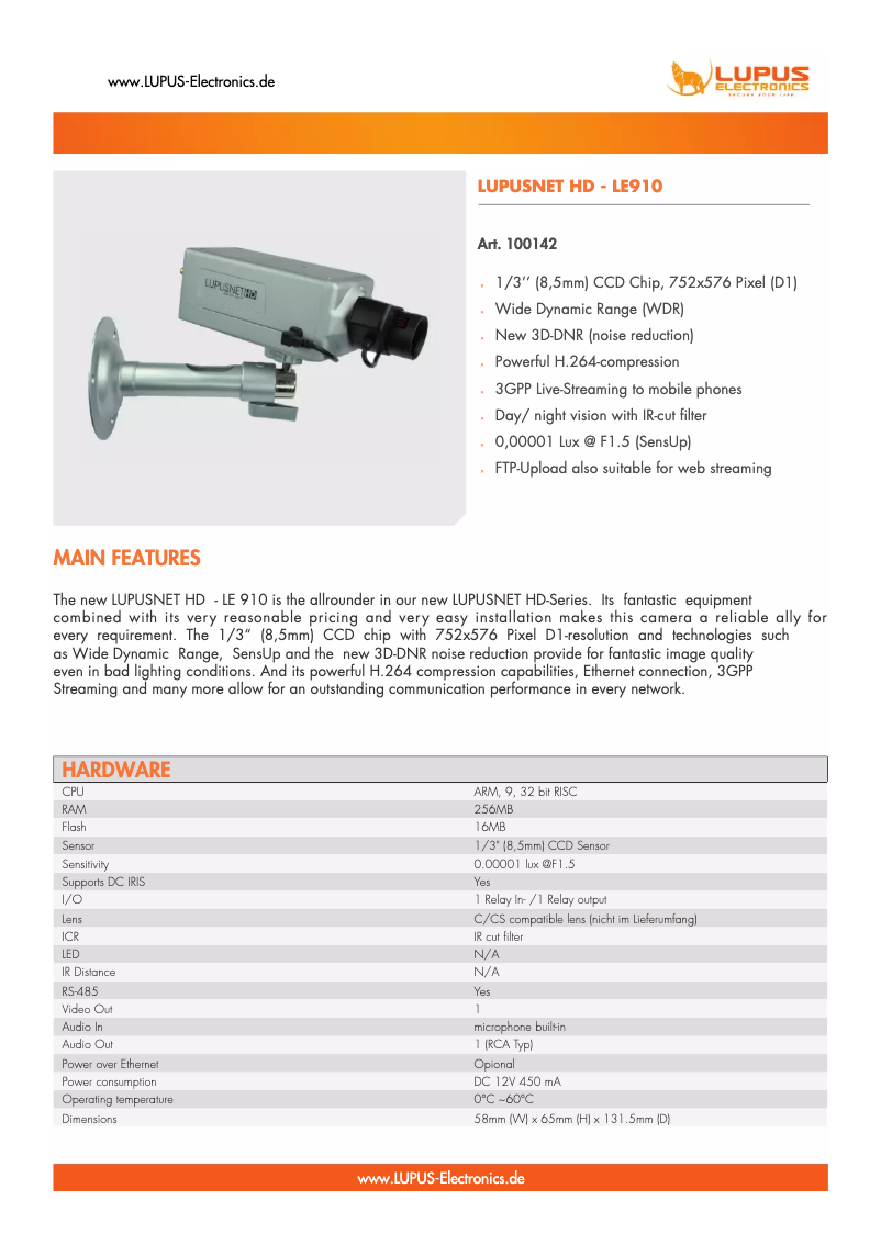 Page n°1 - Manuel utilisateur Lupus Electronics LE910