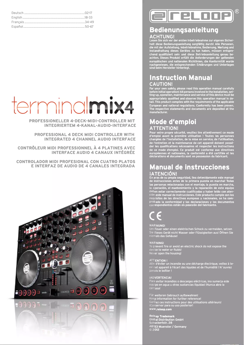 Page 1 de la notice Manuel utilisateur Reloop Terminal Mix 4