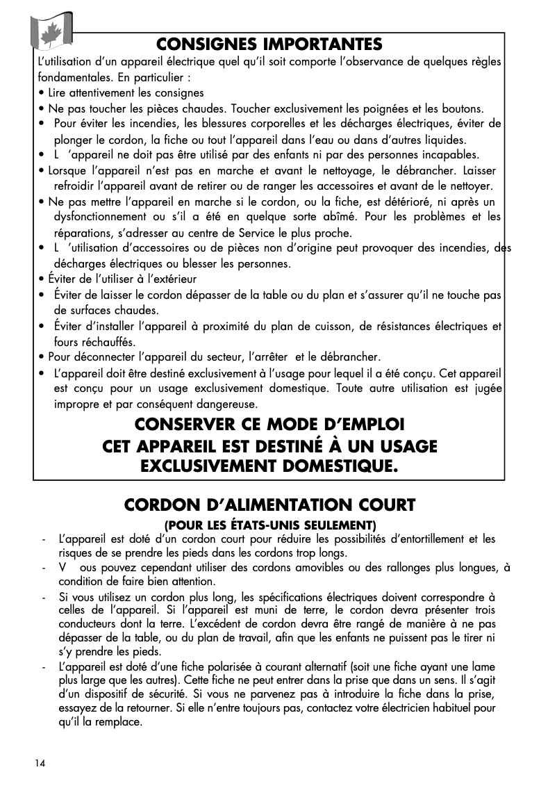 Page 1 de la notice Manuel utilisateur DeLonghi EC 702