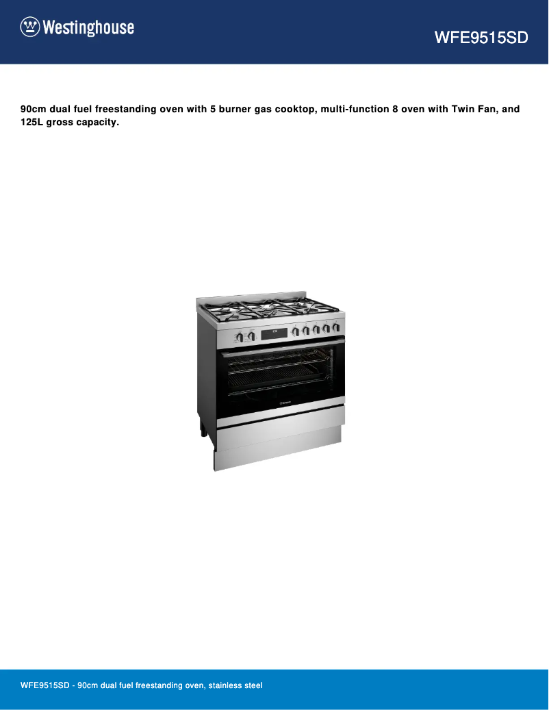 Page n°1 - Fiche technique Westinghouse WFE9515SD