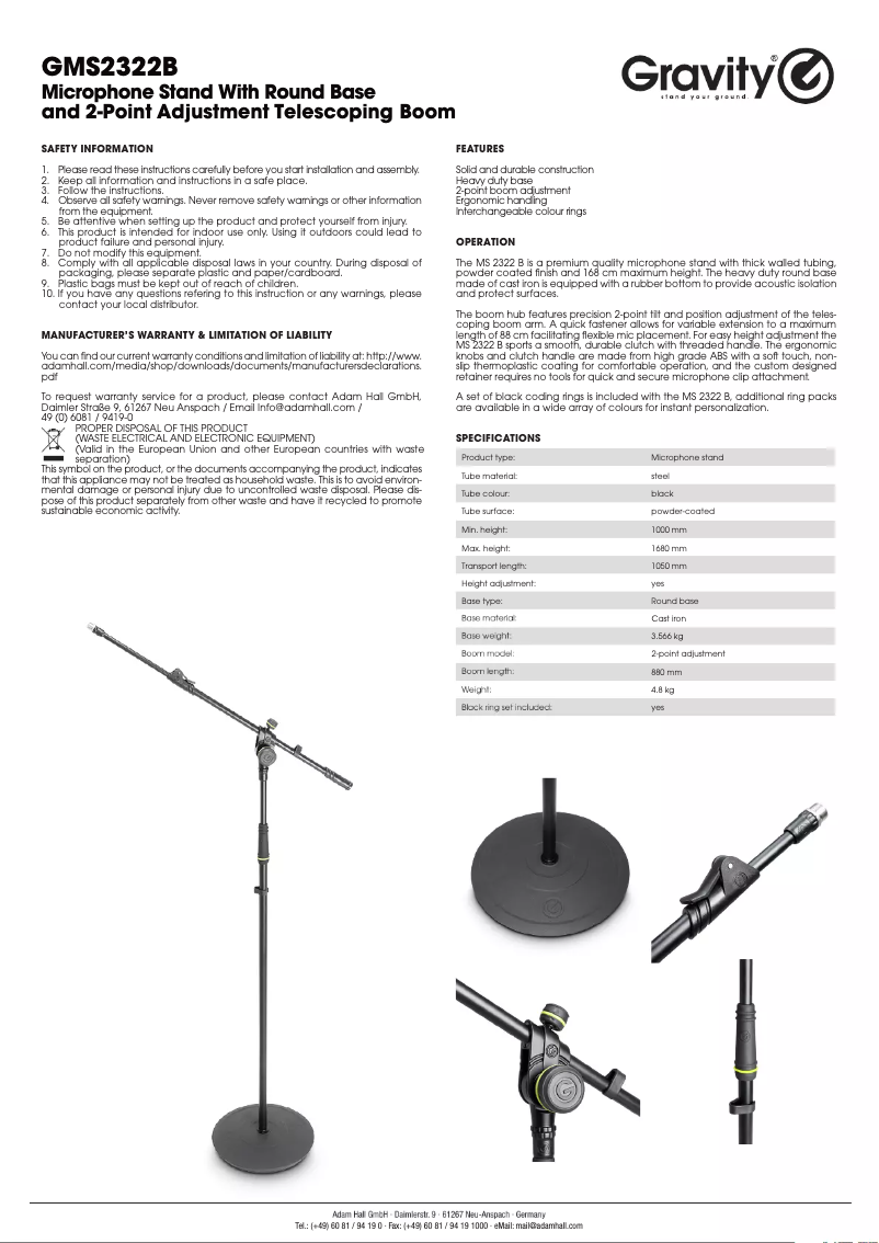 Page 1 de la notice Manuel utilisateur Gravity GMS2322B