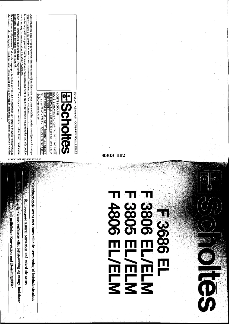 Page n°1 - Manuel utilisateur Scholtès F 3686 EL