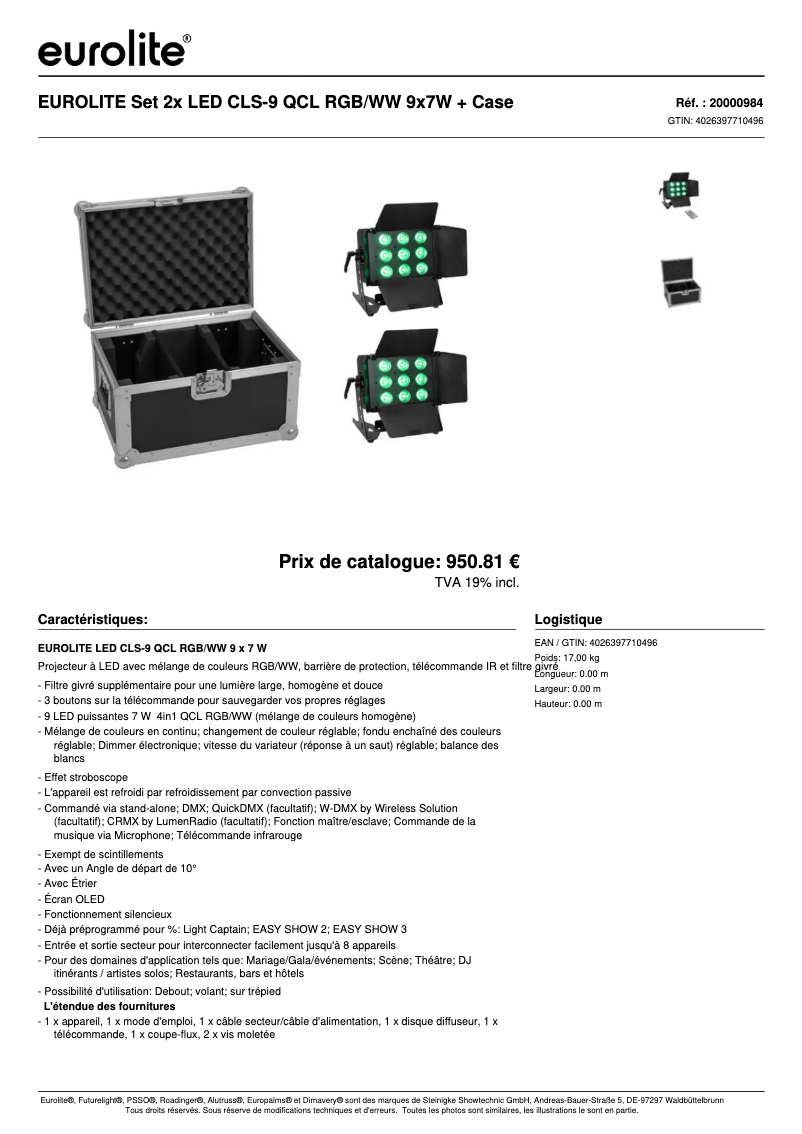 Page n°1 - Fiche technique Eurolite LED CLS-9 QCL