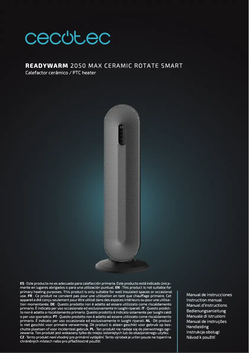 Page 1 de la notice Manuel utilisateur Cecotec ReadyWarm 2050 Max Ceramic Rotate Smart