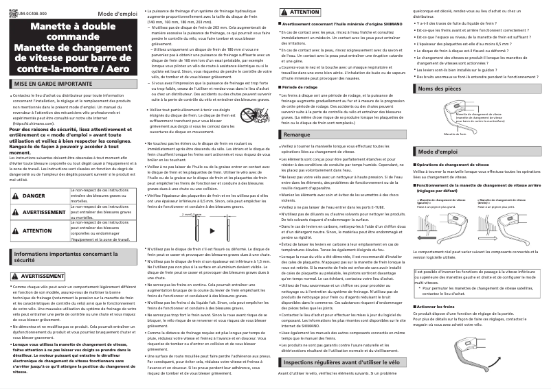 Page 1 de la notice Manuel utilisateur Shimano ST-R9180-R