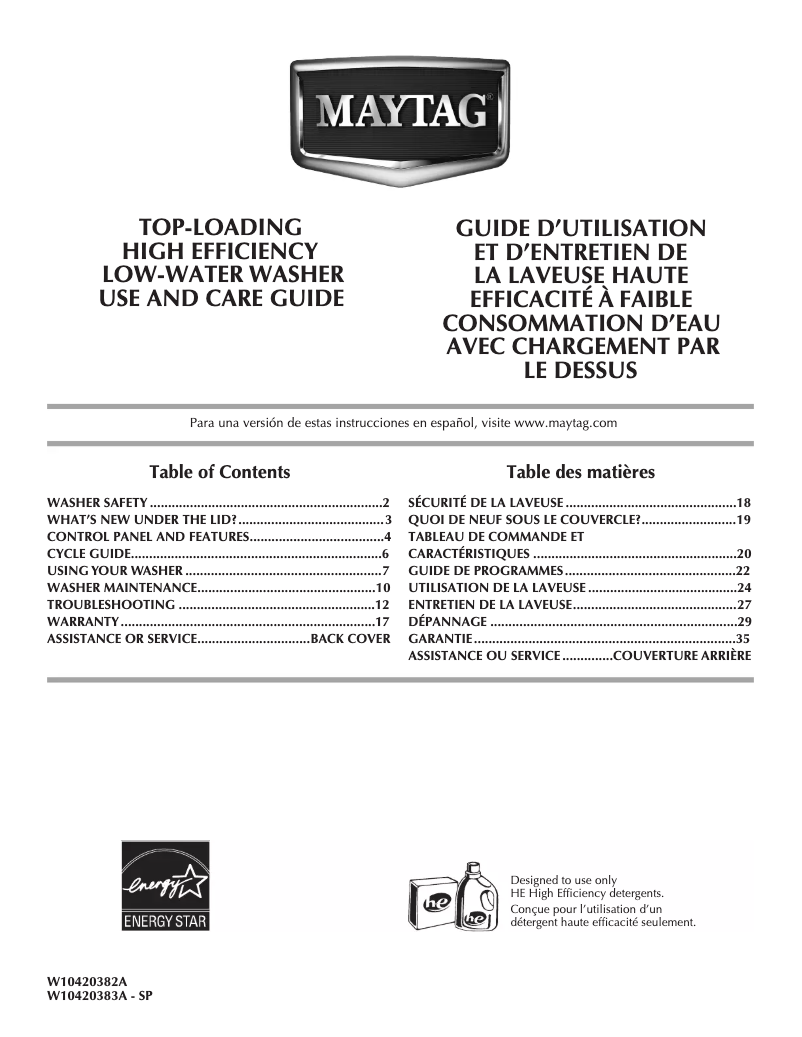 Page n°1 - Manuel utilisateur Maytag Centennial MVWC400XW