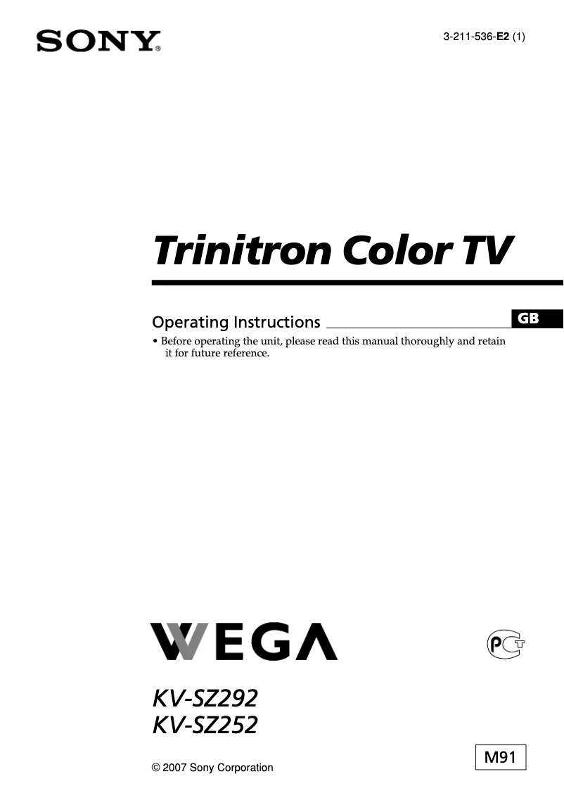Page 1 de la notice Manuel utilisateur Sony KV-SZ252M91