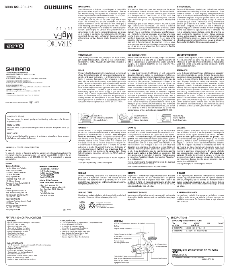 Page 1 de la notice Manuel utilisateur Shimano Stradic 2500MGFA