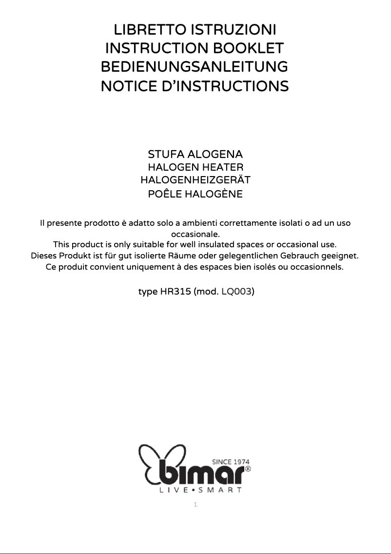 Page 1 de la notice Manuel utilisateur Bimar HR315