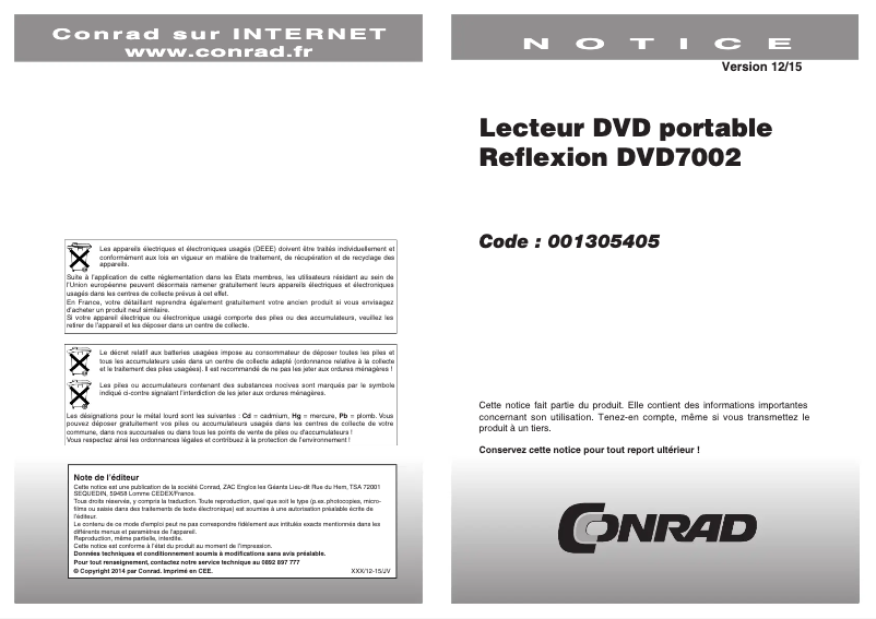 Image de la première page du manuel de l'appareil DVD7002