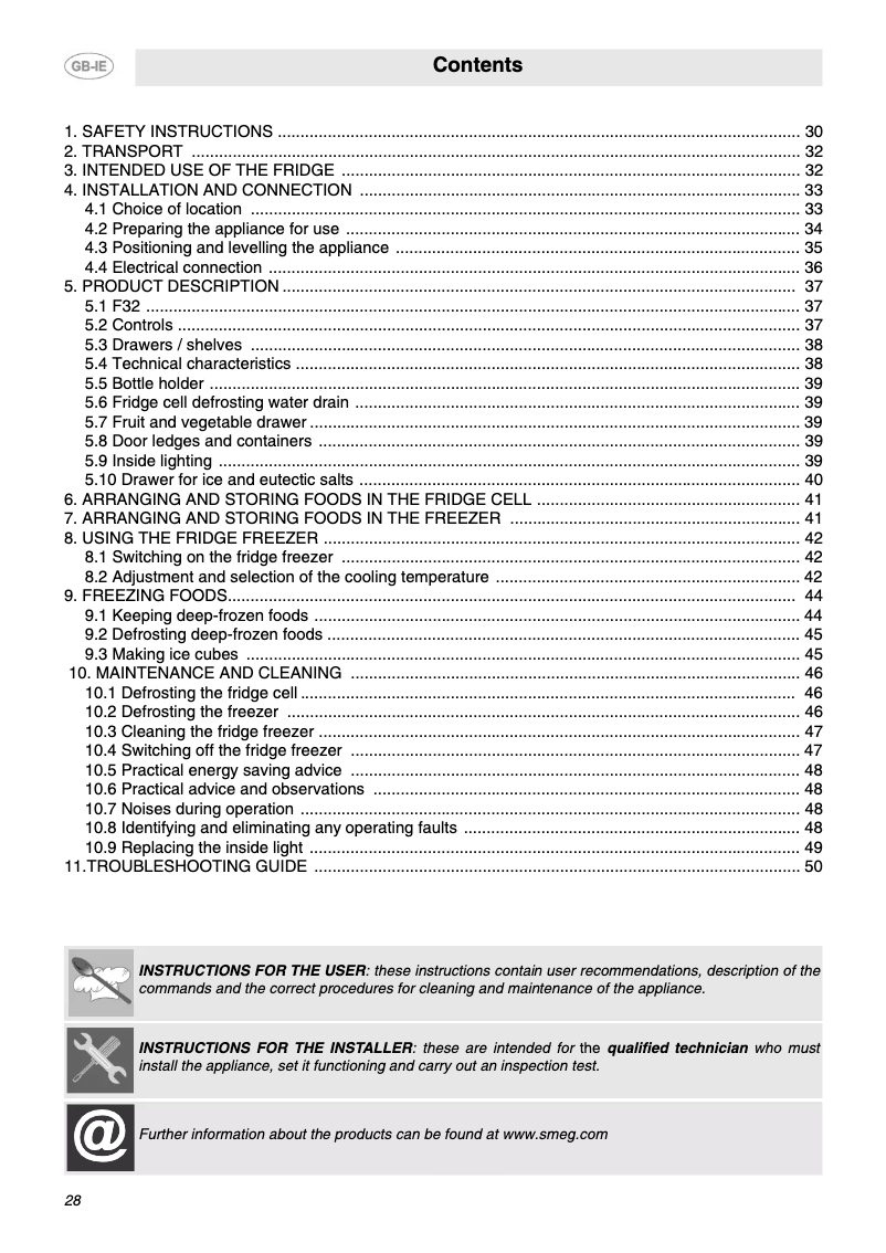 Page 1 de la notice Manuel utilisateur Smeg F32BCR