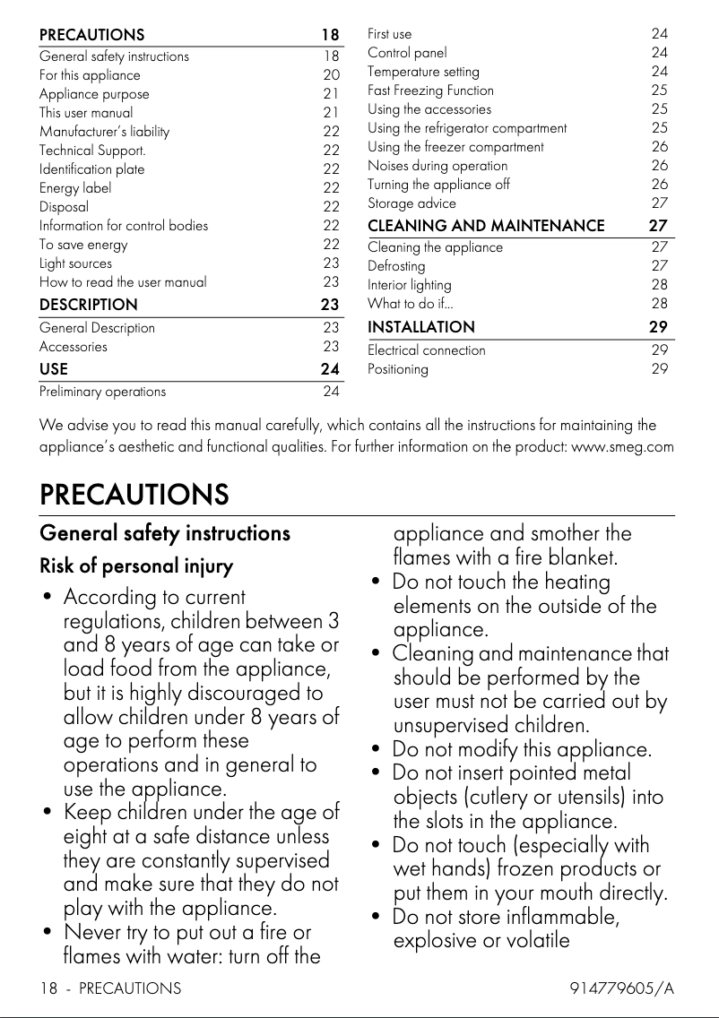 Page 1 de la notice Brochure Smeg FAB10RBL5
