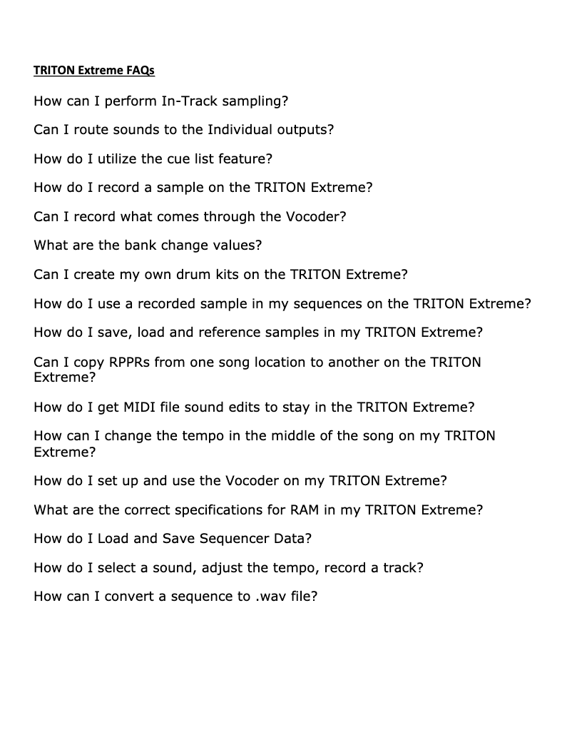 Page 1 de la notice FAQ Korg TRITON Extreme