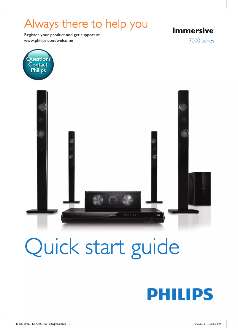 Page n°1 - Guide de démarrage rapide Philips HTB7590D