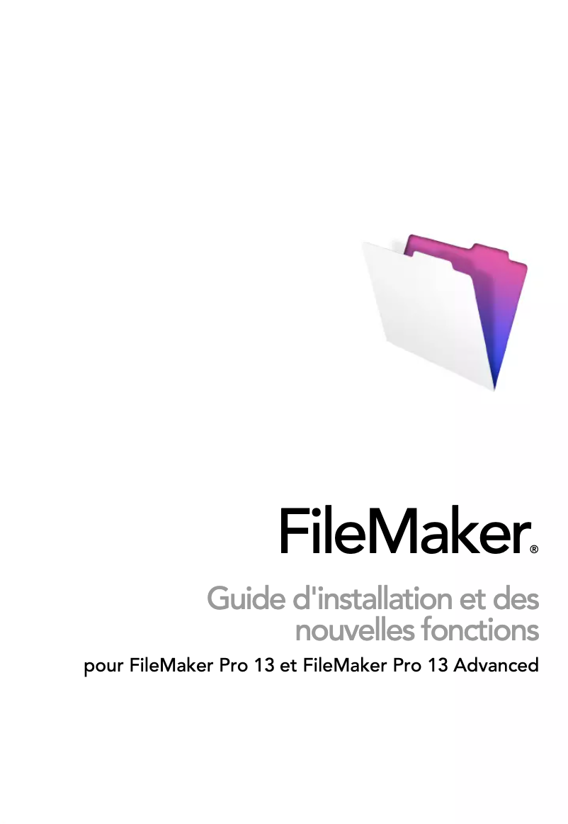 Page 1 de la notice Guide d'installation FileMaker Pro 13