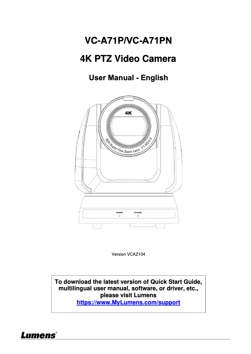 Page 1 de la notice Manuel utilisateur Lumens VC-A71P
