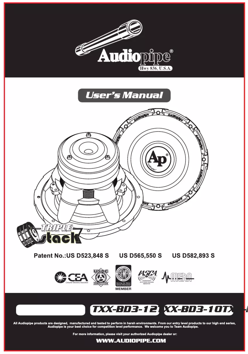 Page 1 de la notice Manuel utilisateur Audiopipe TXXBD310