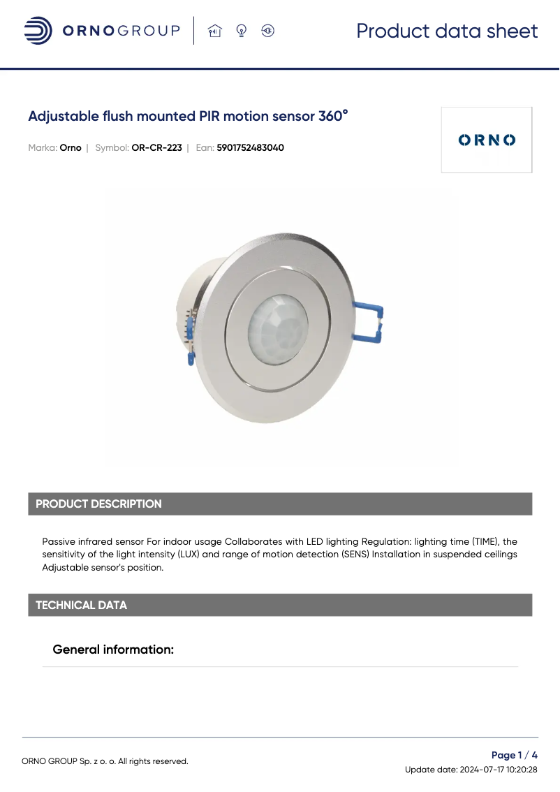 Página 1 del manual Ficha técnica ORNO OR-CR-223