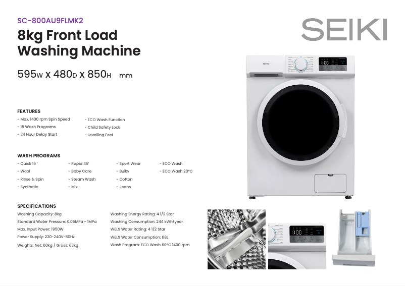 Page 1 de la notice Fiche technique Seiki SC-800AU9FLMK2