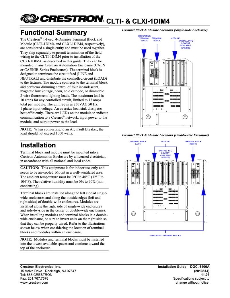 Página 1 del manual Manual de usuario Crestron CLXI-1DIM4
