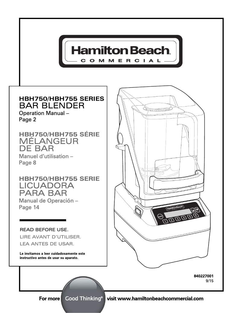 Page 1 de la notice Manuel utilisateur Hamilton Beach Eclipse HBH750