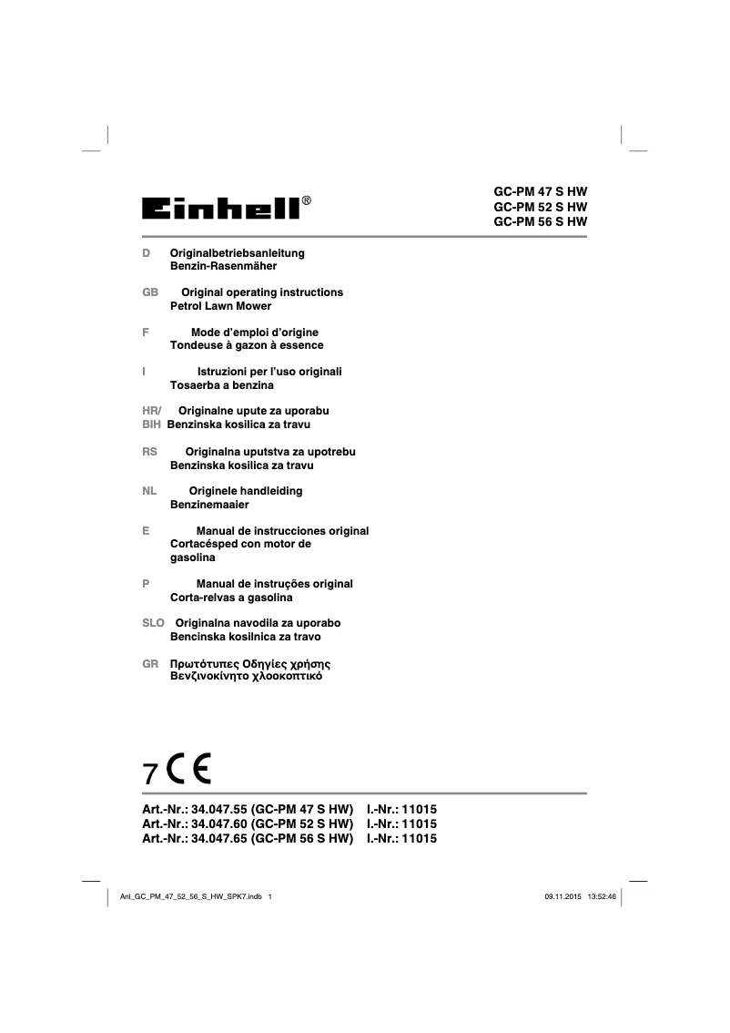 Page n°1 - Manuel utilisateur Einhell GC-PM 47 S HW