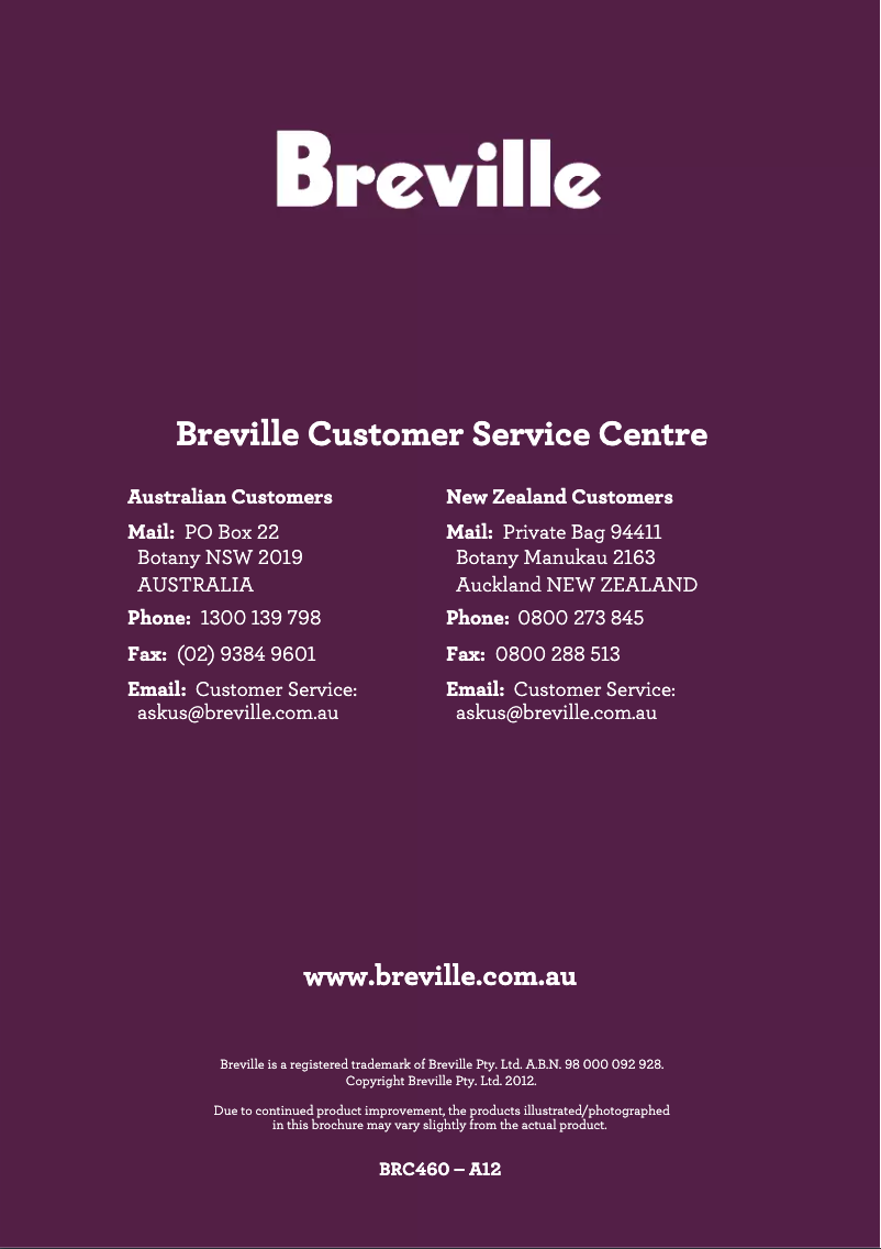 Page 1 of the manual User Manual Breville the Rice Box BRC460