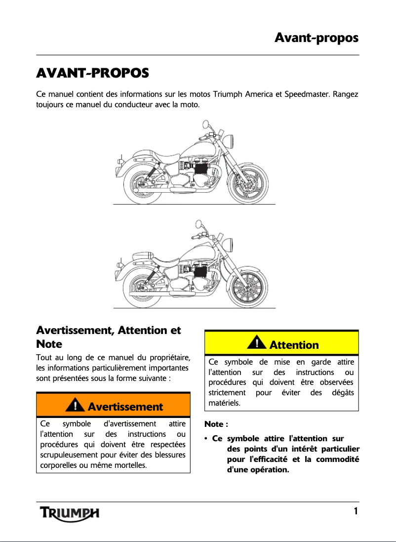Page 1 de la notice Manuel utilisateur Triumph America (2010)
