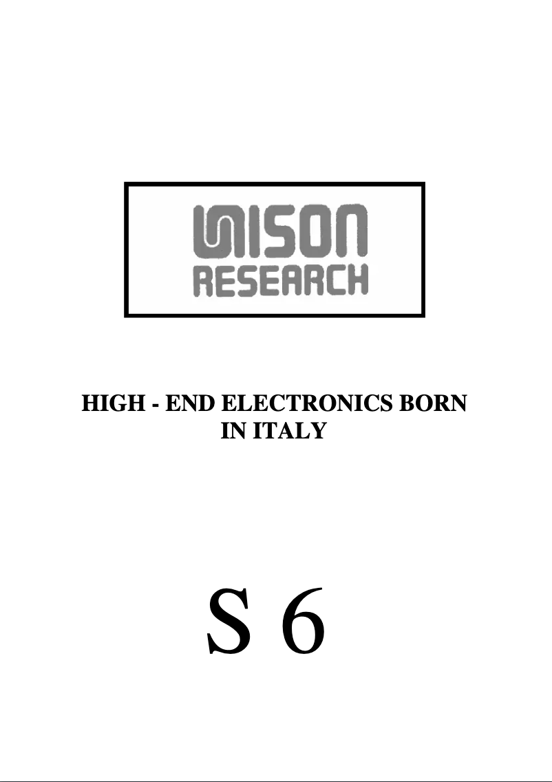 Page n°1 - Manuel utilisateur Unison Research S6