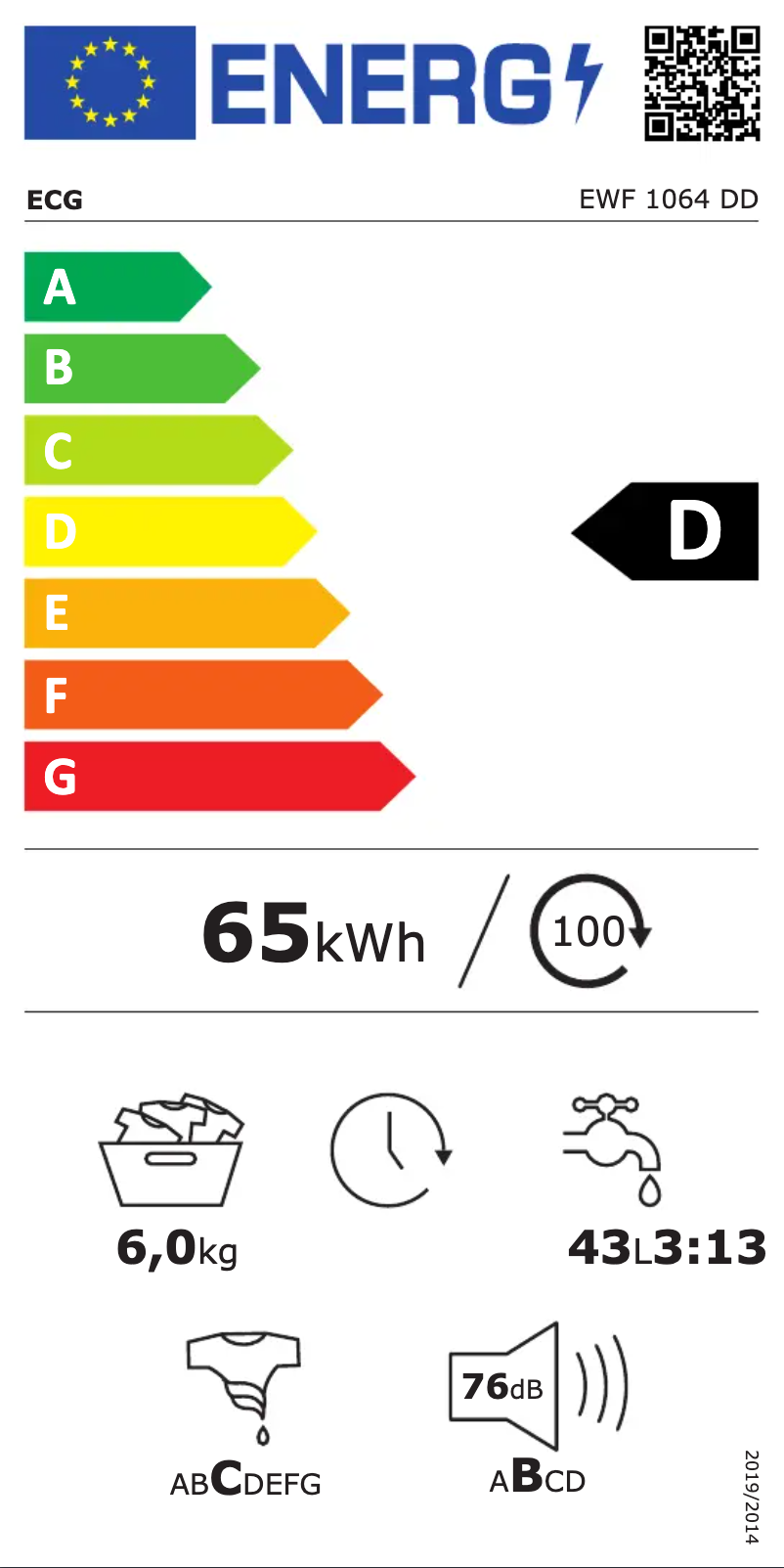 Page n°1 - Label énergétique ECG EWF 1064 DD