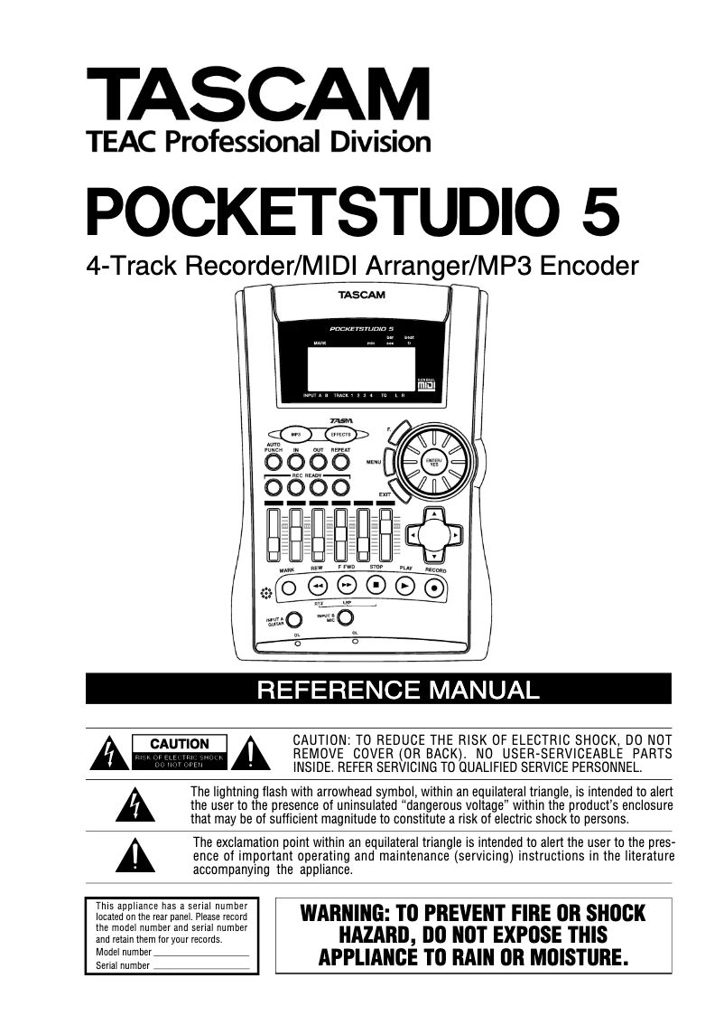 Page n°1 - Manuel utilisateur Tascam Pocketstudio 5