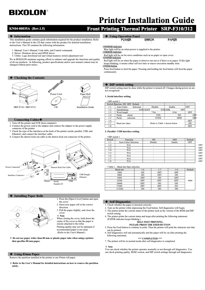 Page 1 de la notice Guide d'installation Bixolon SRP-F310
