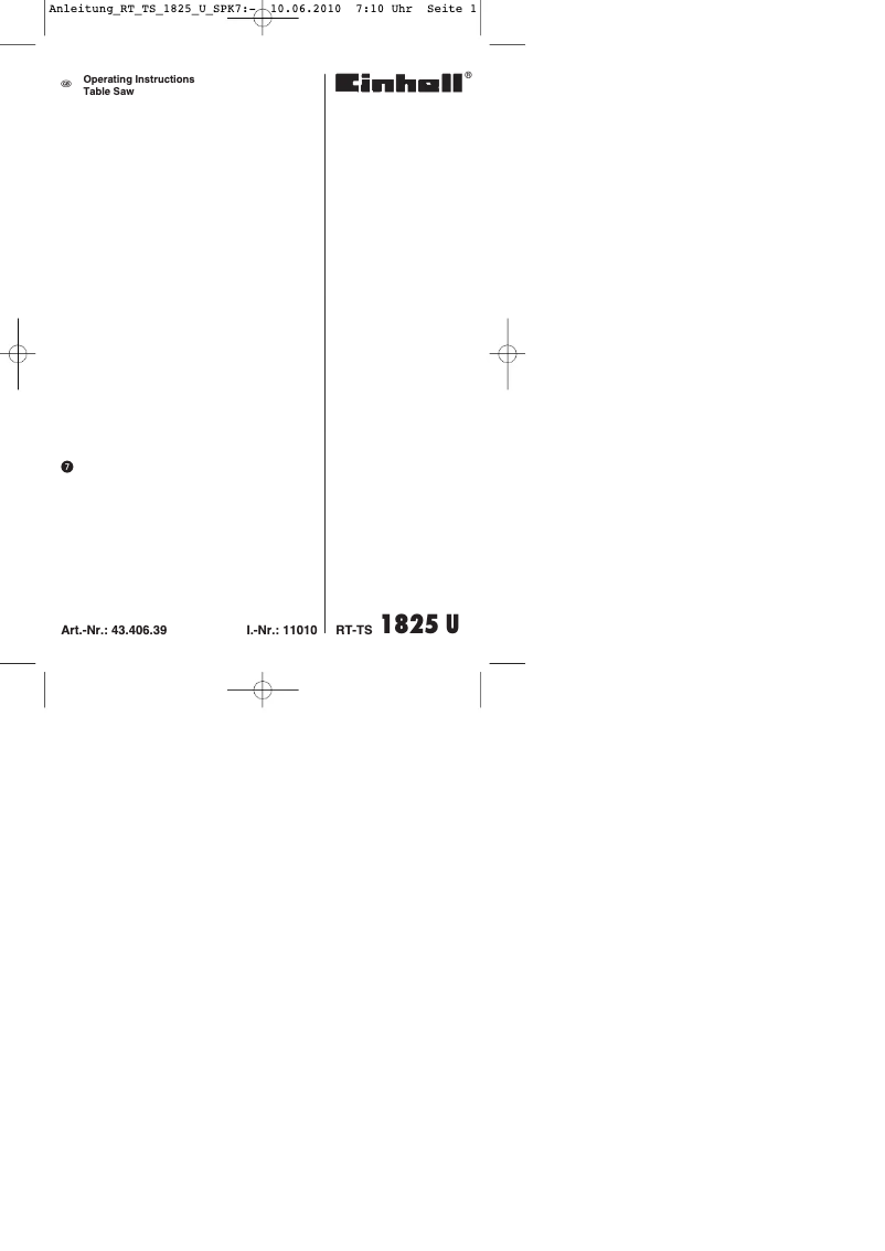 Page 1 de la notice Mode d'emploi Einhell RT-TS 1825 U