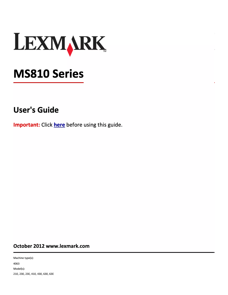 Page 1 de la notice Manuel utilisateur Lexmark MS810n