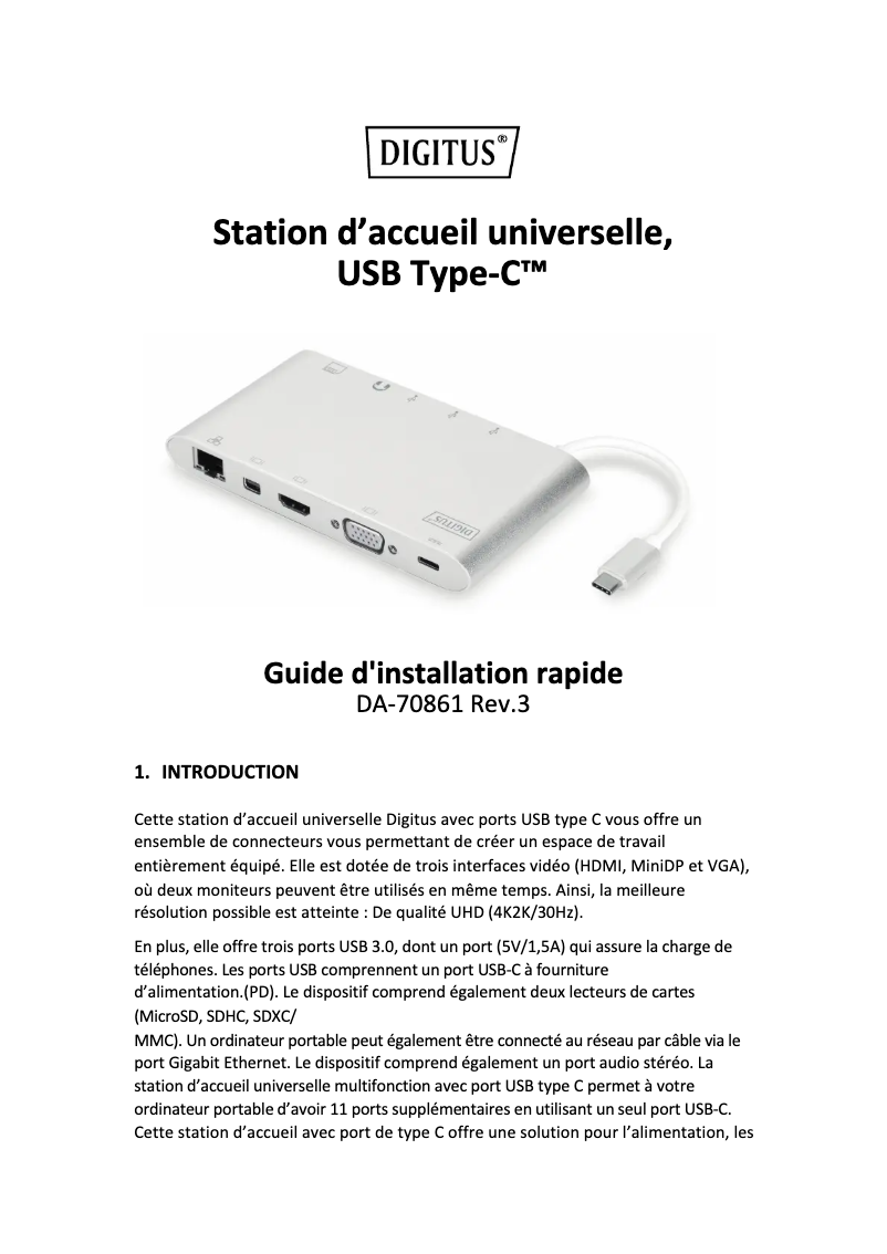 Page 1 de la notice Manuel utilisateur Digitus DA-70861