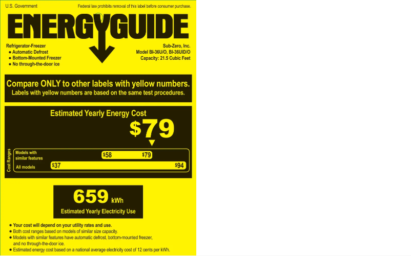 Page 1 de la notice Label énergétique Sub-Zero BI-36UID/O