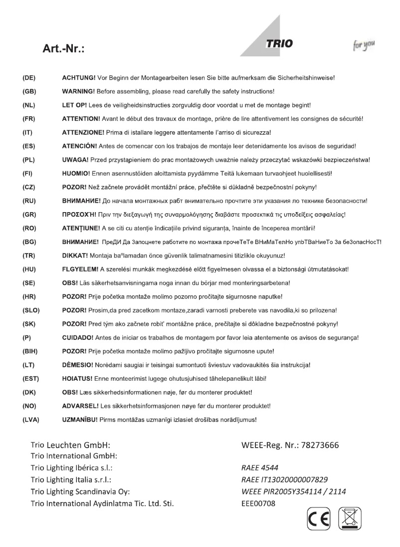 Page 1 de la notice Manuel utilisateur Trio Lighting Figaro